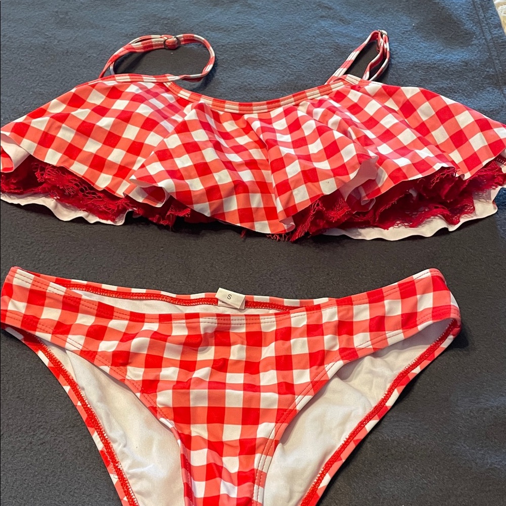 Red and White Gingham Bikini Set
